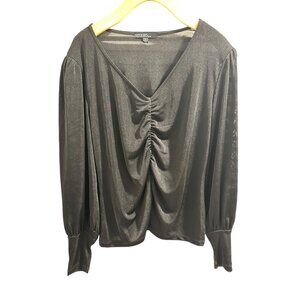 🍒 2/$20 🍒 Long Sleeve Light Weight Bunched Front V-Neck Sheer Blouse sz S
